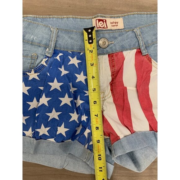 LEI Ashley Girls American Flag Low Rise Denim Shorts Size 9 - Picture 5 of 10